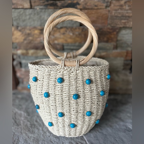 Brooke Webb x Anna Ava Straw Turquoise Handbag - Picture 2 of 4